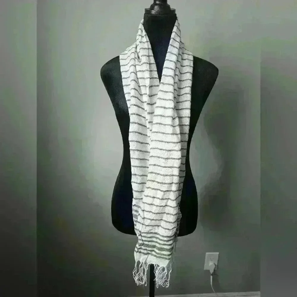 H&M Green and White Striped Scarf
